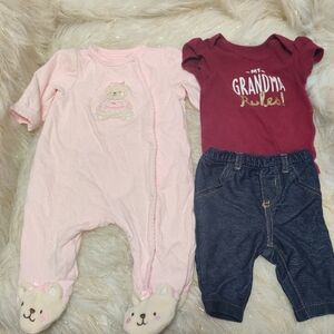 Newborn teddy bear sleeper pajamas my grandma rules outfit set bundle 2 pink